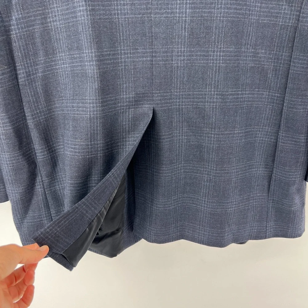 Jos A Bank Blazer Mens 42L Blue Wool Glen Check Plaid Sport Coat Jacket 2 Button